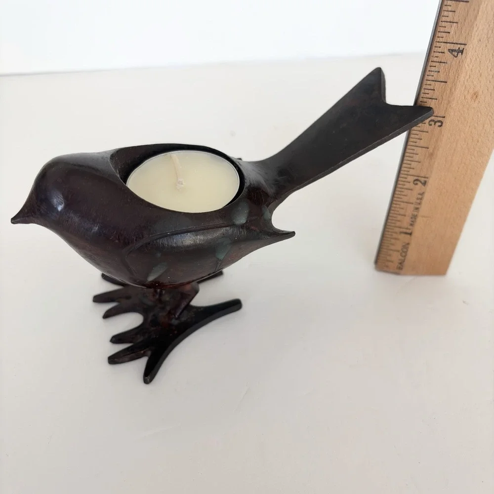 Metal Cast Iron Bird Decor Candle Holder Tealight India Burnished Brown Rustic‎